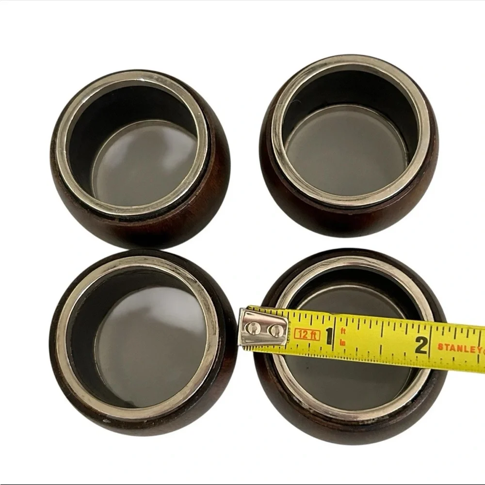 🍴 Lot 8 mango wood Williams-Sonoma Napkin Rings holders Brass Nickel NWT NIB WS